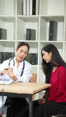 Professional dentist consulting with a patient in a modern dental clinic, explaining teeth restoration, prosthetic options, oral health care, treatment plans, and dental hygiene during a routine check