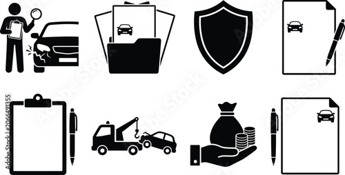 Foto Car Insurance Claim and Vehicle Protection Icons Set for Automotive Services