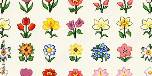 Fotografija Pixelated floral assortment a collection of digitally rendered flowers
