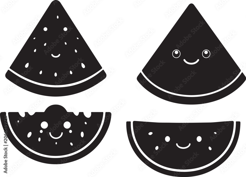 Fototapeta premium Cute Watermelon Slices with Smiling Faces - Vector Illustration of Happy Fruit Characters, Perfect for Summer Designs and Children's Content