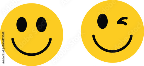 Photos Yellow smiley face icons set featuring classic happy smile and friendly winking