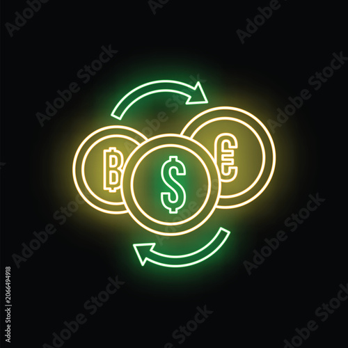 Photography Currencies and cryptocurrency icons circulating, representing digital money exch