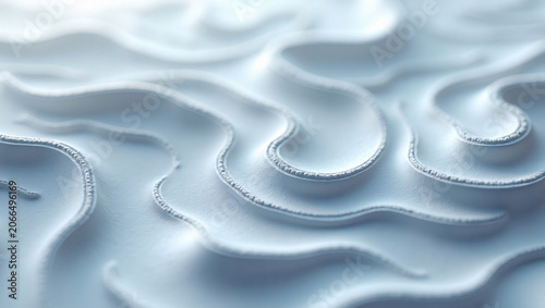 Soft white textured wavy relief surface with stitched curved ridges