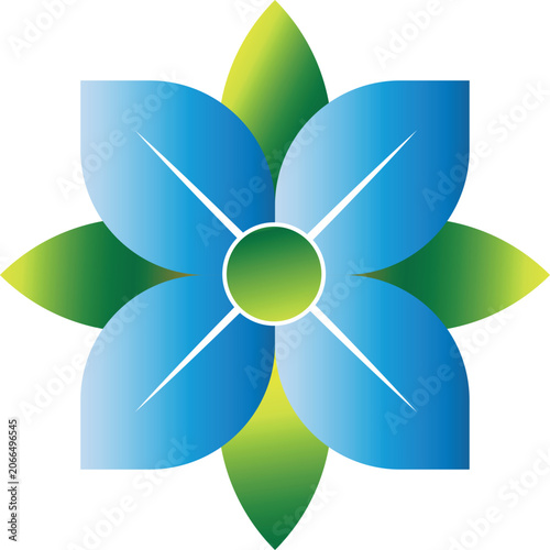 Floral pattern blue and green leaf vector illustration isolated on transparent background.
