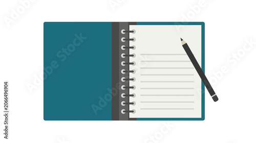 Open Notebook With Pencil - Flat Design Illustration