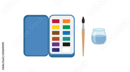 Watercolor Paint Set and Brush with Water Jar - Art Supplies