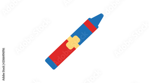 Blue and Red Crayon with Yellow Accent - Isolated on White Background
