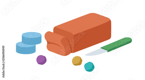 Clay modeling kit with loaf, cutters, and colorful balls for kids' crafts