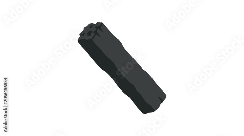 Charcoal stick isolated on white background, natural carbon material for drawing and art