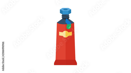 Red Paint Tube with Blue Cap and Green Drop