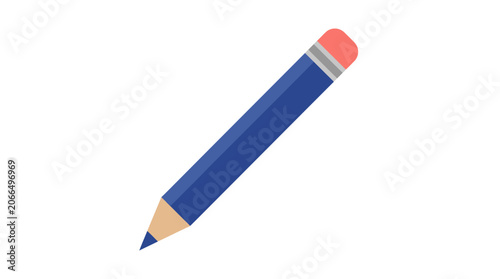Simple Blue Pencil with Pink Eraser Isolated on White Background