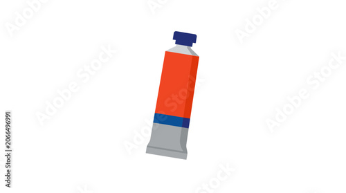 Red paint tube with blue cap, isolated on white background, art supplies, creative tool