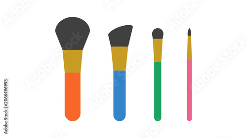 Set of Colorful Makeup Brushes on White Background