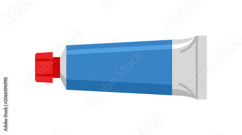 Blue Toothpaste Tube with Red Cap, Isolated on White Background, Minimalist Design