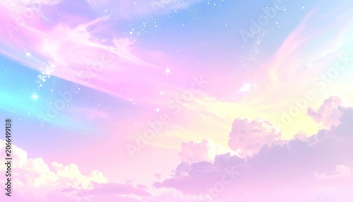 A beautiful sky with pastel clouds and sparkling stars.