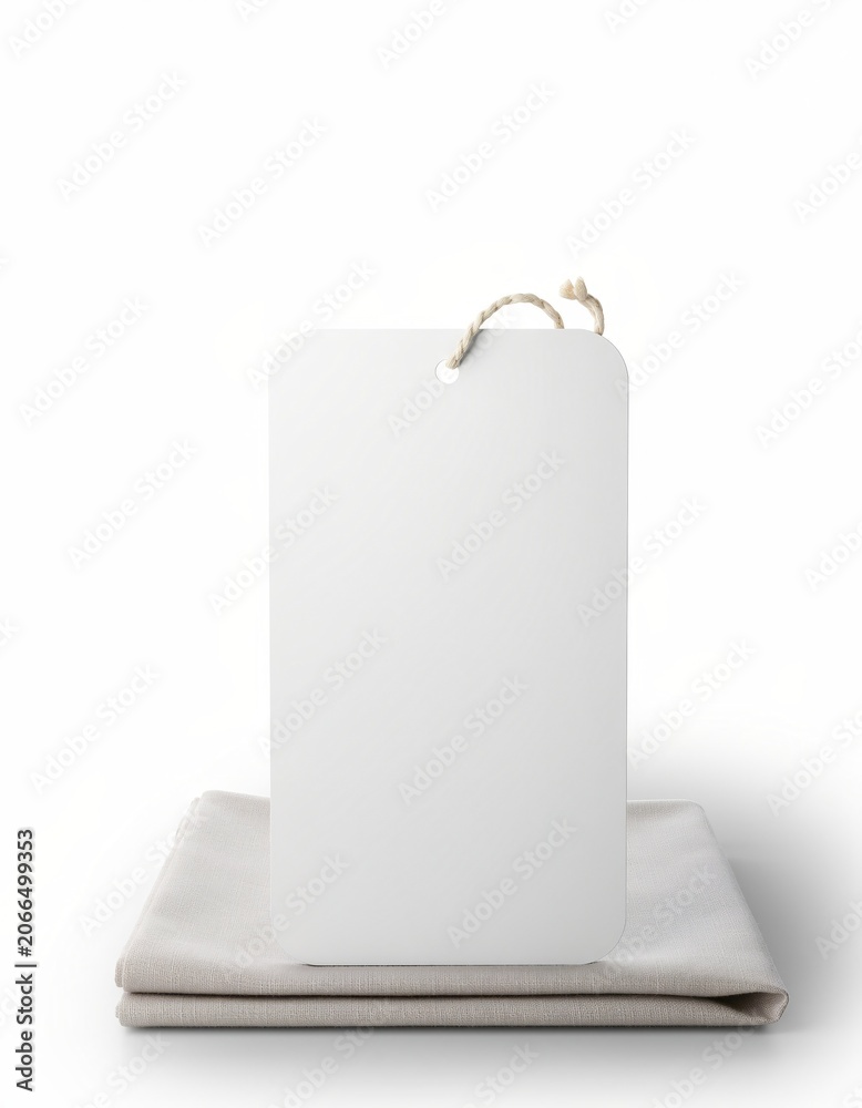 Naklejka premium Blank hanging tag on folded fabric mockup