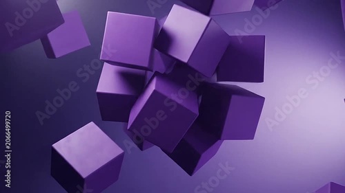 Abstract composition of floating purple 3D cubes in a dynamic digital space