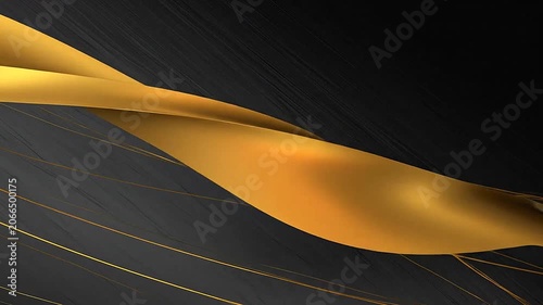 Elegant abstract background with flowing golden ribbons on a dark textured surface