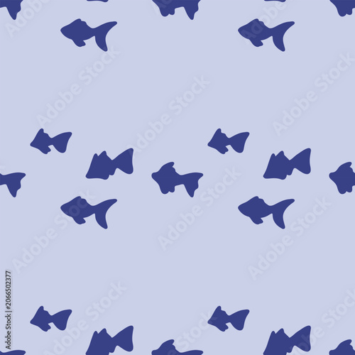 Seamless Fish Pattern with Dark Blue Fish Silhouettes on Light Blue Background