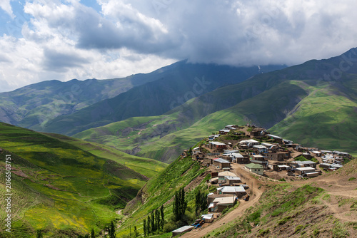Photos landscape in the mountains khinaliq, azerbaijan,