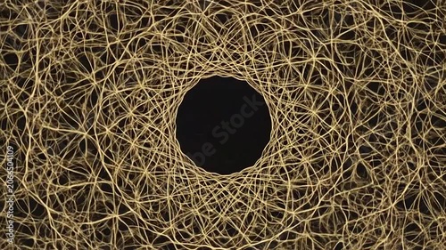 Intricate golden mandala pattern with complex geometric lines on a black background