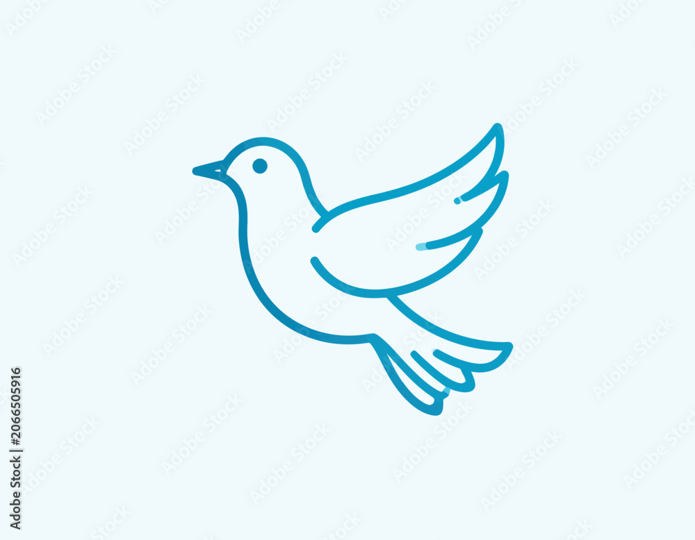 Fototapeta premium Blue lineart dove icon in flight for modern design.