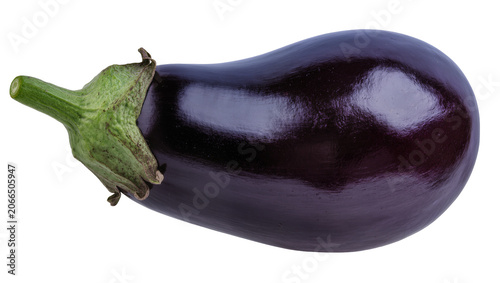 фотографія Isolated fresh raw organic whole purple eggplant fruit vegetable with vibrant green stem top