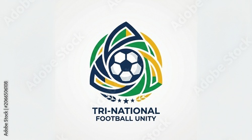 Tri-National Football Unity Logo with Modern Geometric Soccer Symbol Design