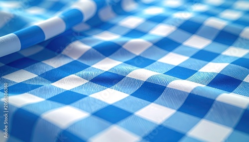 A close-up, shallow depth of field shot of a blue and white checkered fabric.