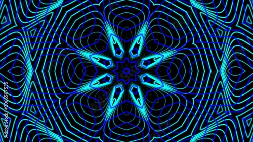 Neon Blue Kaleidoscope Line Art Motion Background