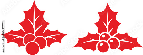 Red holly leaves with berries holiday decoration illustration Vector