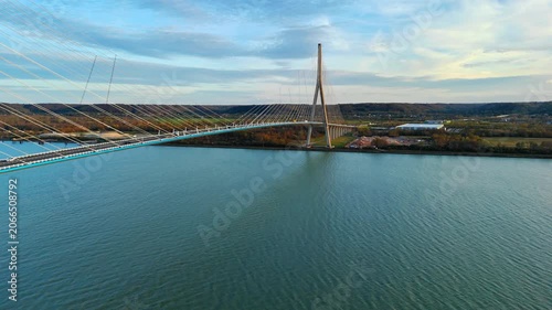 Landmark Pont de Normandie spanning the Seine estuary, drone view of French infrastructure and regional connectivity
