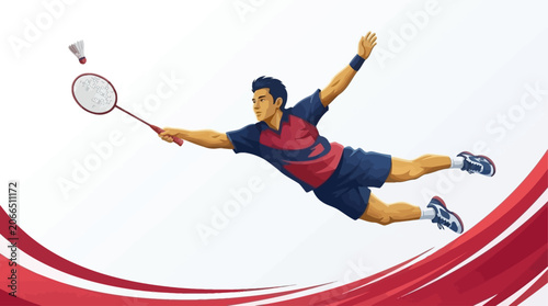 Vászonkép Athlete smashes shuttlecock with racket in mid-air action shot during sports eve