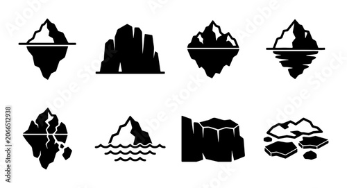 Konstfotografi Iceberg Silhouettes PNG Various Shapes, Arctic Cold Water Formations