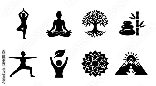 Tableau sur toile Yoga Poses Tree Meditation Zen Symbols PNG wellness icons, transparent backgroun