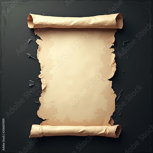 Ancient Scroll on Dark Background with Torn Edges