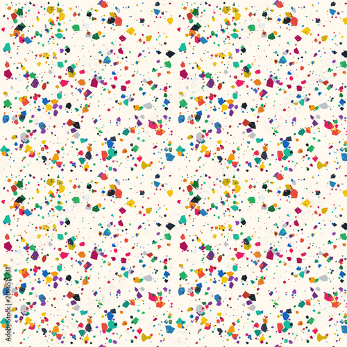 Seamless Colorful Terrazzo Stone Pattern on Cream Background, Modern Confetti Speckle Texture for Fabric, Wallpaper, and Surface Design