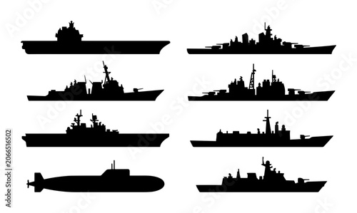 Cuadro en lienzo 8 Warship Silhouettes, Silhouette, for Military and Naval Concepts