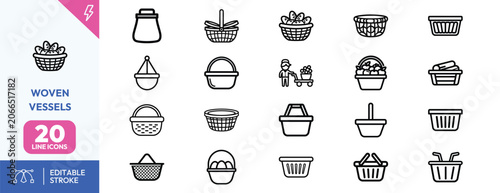 Obraz na plátně Handcrafted Basket Variety icon set