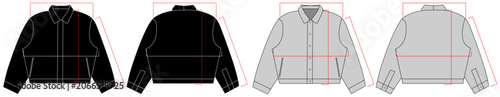 Men's Bomber Jacket Technical Flat Sketch Front and Back View