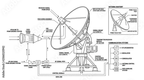 Foto Engineering schematic for satellite ground station communication dish