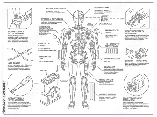 Foto Humanoid robot blueprint with technical specifications and mechanical components