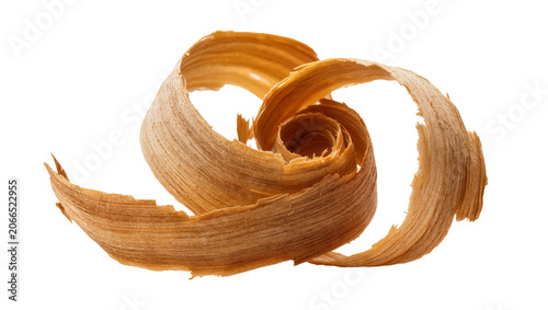 Quadro su tela Isolated delicate spiral wood shavings, showing beautiful natural texture and elegant curled form