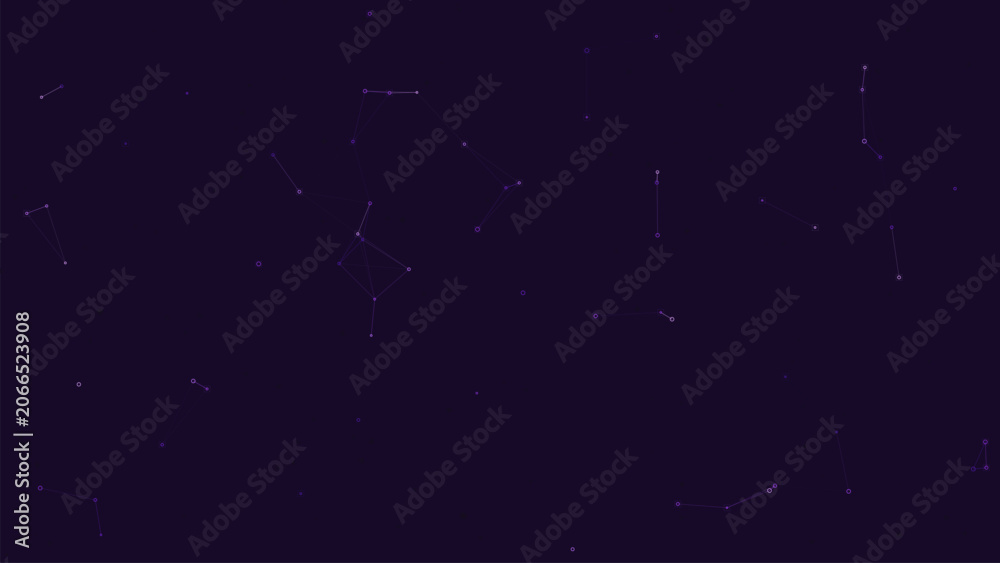 Fototapeta premium Dark abstract background with purple interconnected nodes and lines.