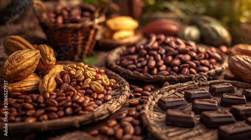 Premium Chocolate And Cocoa Harvest Display With Tropical Elegance