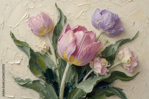 Soft Pastel Tulip Bouquet Oil Painting — Impressionist Floral Still Life With Spring Colors

