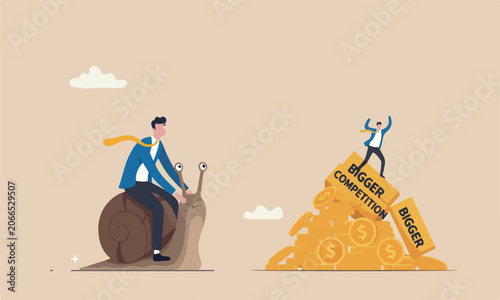 Bilde på lerret Slow bigger one fall stupid mistake, businessman idiot leader riding slow snail