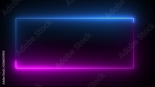 Abstract light neon frame on black background. with made of two moving neon lights. glowing neon animation. wall neon gradient live. colorful template frame,