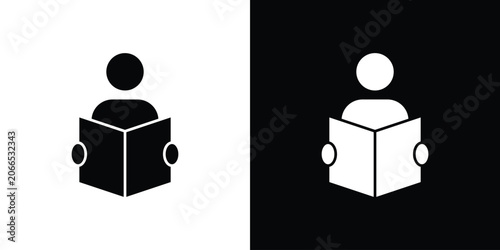 Tableau sur toile Book open reader icon silhouette design collection in black and white for web