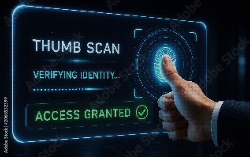 Digital Thumb Scanner Identity Verification Access Granted